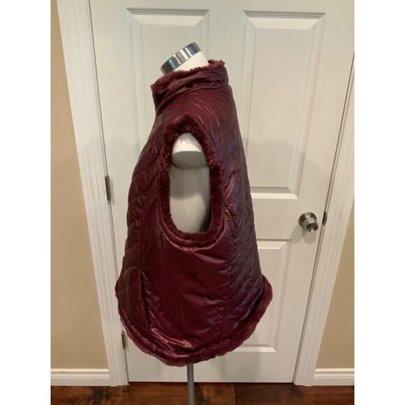 Nicole Miller Raspberry Purple Vegan Fur Reversible Puffer Vest, Size XXL - Picture 3 of 7